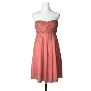 J Crew Taryn twist 100% Silk chiffon coral strapless cocktail dress Size 6